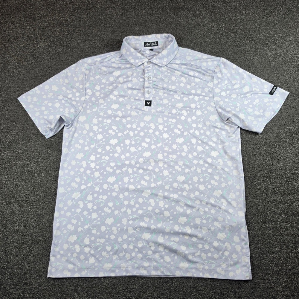 Bad Birdie Baby Lush Polo Shirt Lavender Floral Mens Large Golf Performance Top